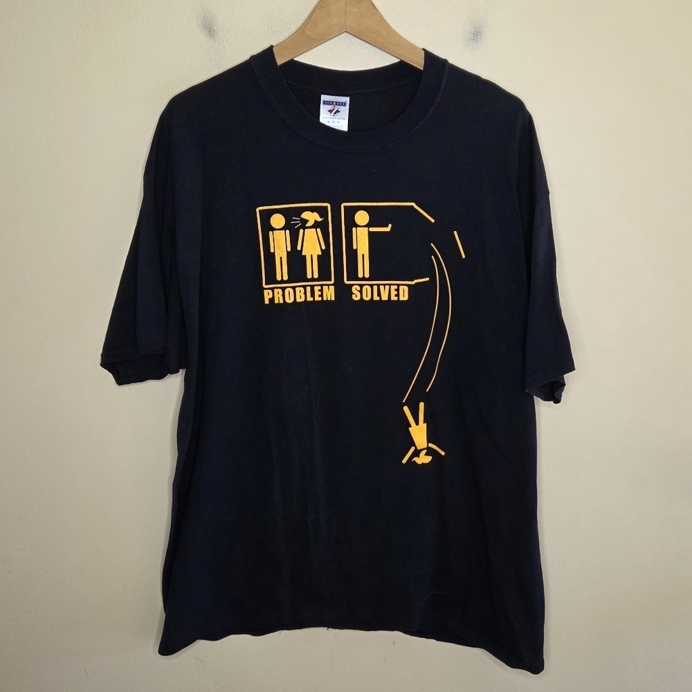 Jerzees | Black Short Sleeve Problem Solved Mens Humor Tee Size XL